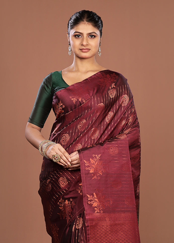 Maroon Kanjivaram Silk Saree With Blouse Piece