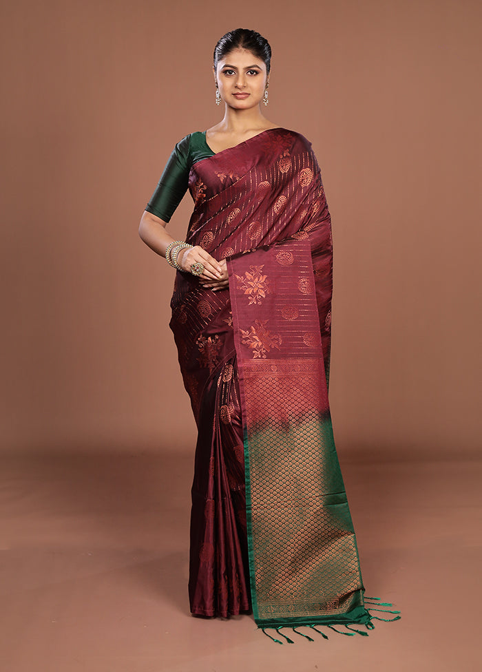 Maroon Kanjivaram Silk Saree With Blouse Piece