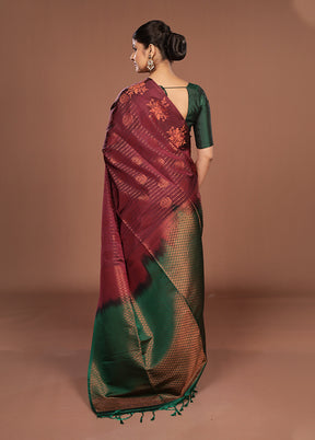 Maroon Kanjivaram Silk Saree With Blouse Piece