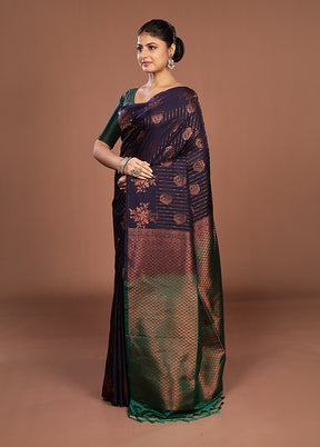 Blue Kanjivaram Silk Saree With Blouse Piece