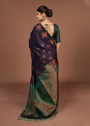 Blue Kanjivaram Silk Saree With Blouse Piece