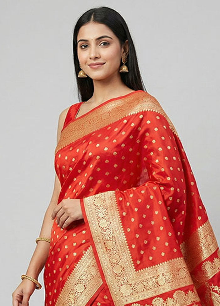 Red Banarasi Silk Saree With Blouse Piece