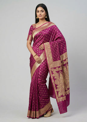 Purple Banarasi Silk Saree With Blouse Piece