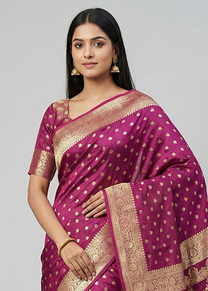 Purple Banarasi Silk Saree With Blouse Piece