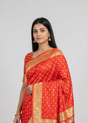 Orange Banarasi Silk Saree With Blouse Piece