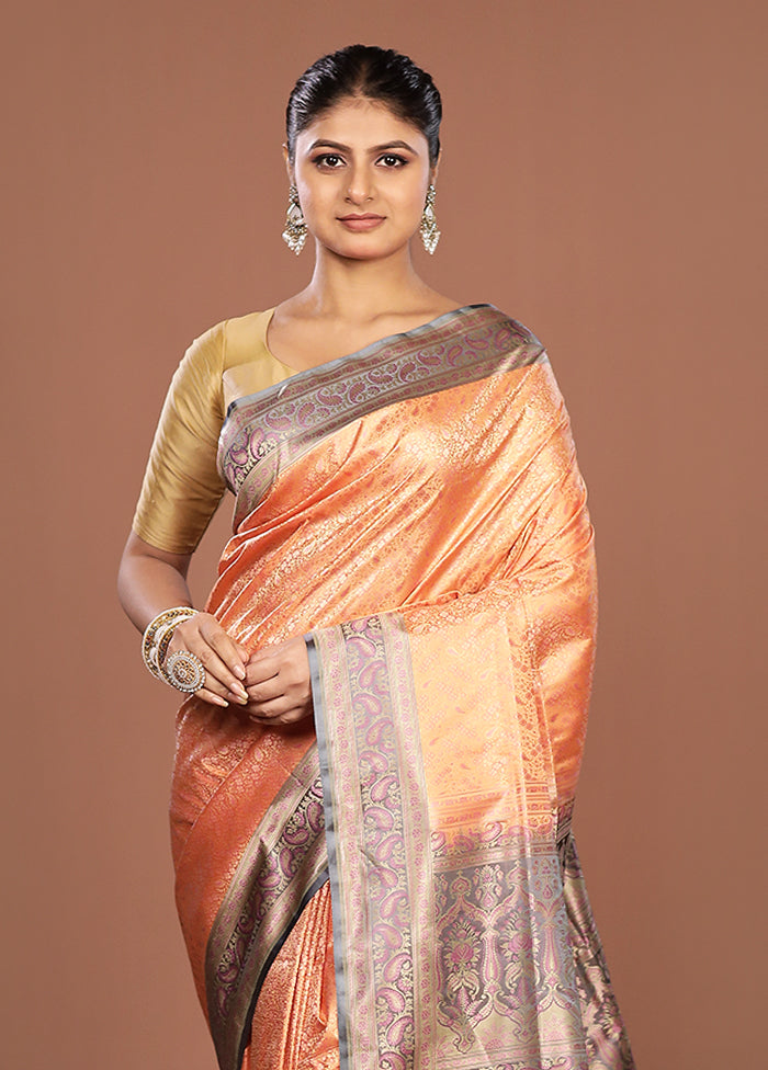 Pink Jamewar Silk Saree With Blouse Piece