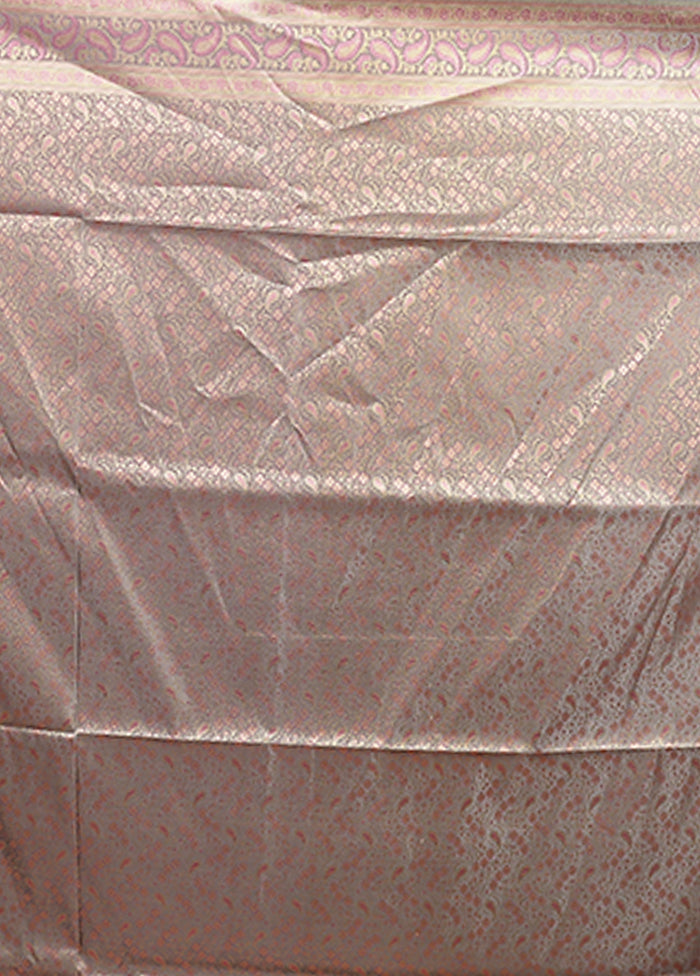 Pink Jamewar Silk Saree With Blouse Piece