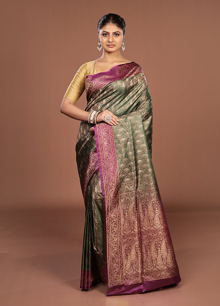 Green Jamewar Silk Saree With Blouse Piece