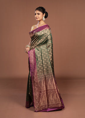 Green Jamewar Silk Saree With Blouse Piece