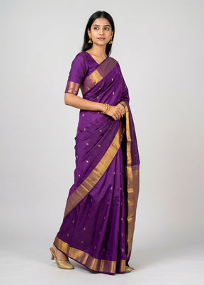 Purple Kanjivaram Silk Saree With Blouse Piece