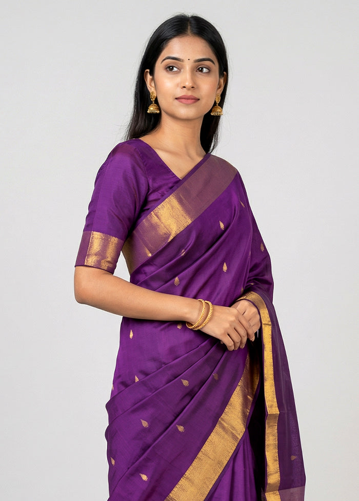 Purple Kanjivaram Silk Saree With Blouse Piece