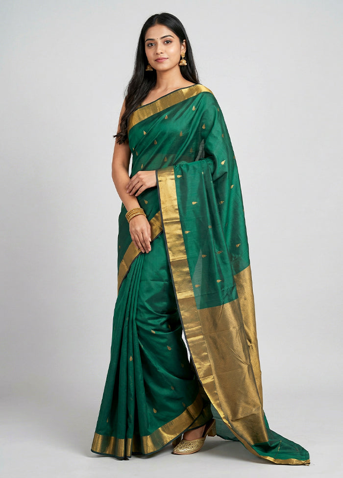 Green Kanjivaram Silk Saree With Blouse Piece
