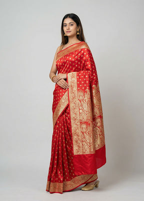 Red Banarasi Silk Saree With Blouse Piece