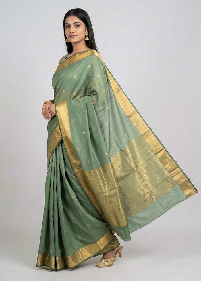 Green Kanjivaram Silk Saree With Blouse Piece