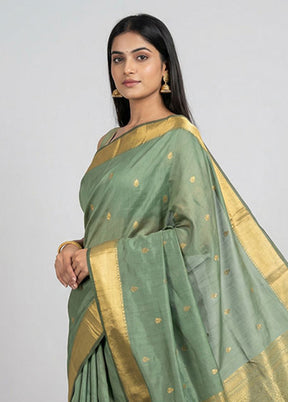 Green Kanjivaram Silk Saree With Blouse Piece