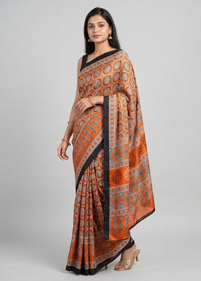 Black Printed Silk Saree Without Blouse Piece