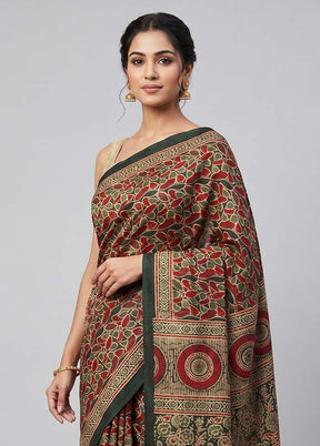 Green Printed Silk Saree Without Blouse Piece