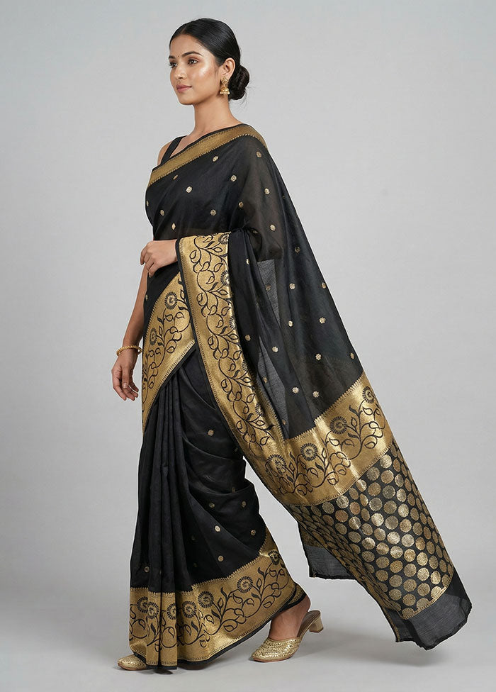 Black Dupion Silk Saree With Blouse Piece