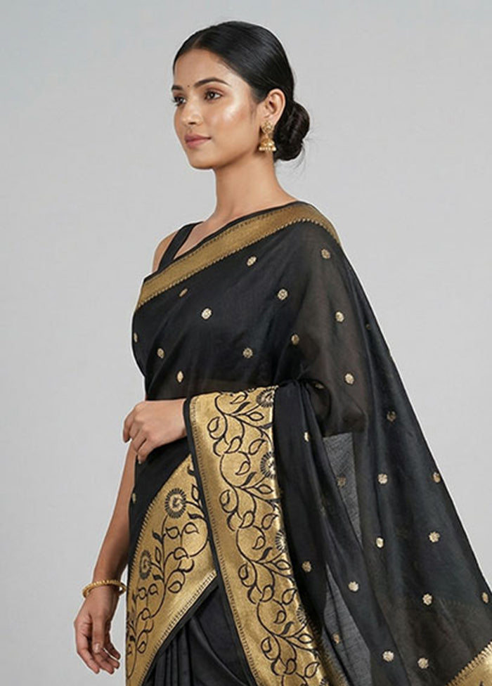 Black Dupion Silk Saree With Blouse Piece