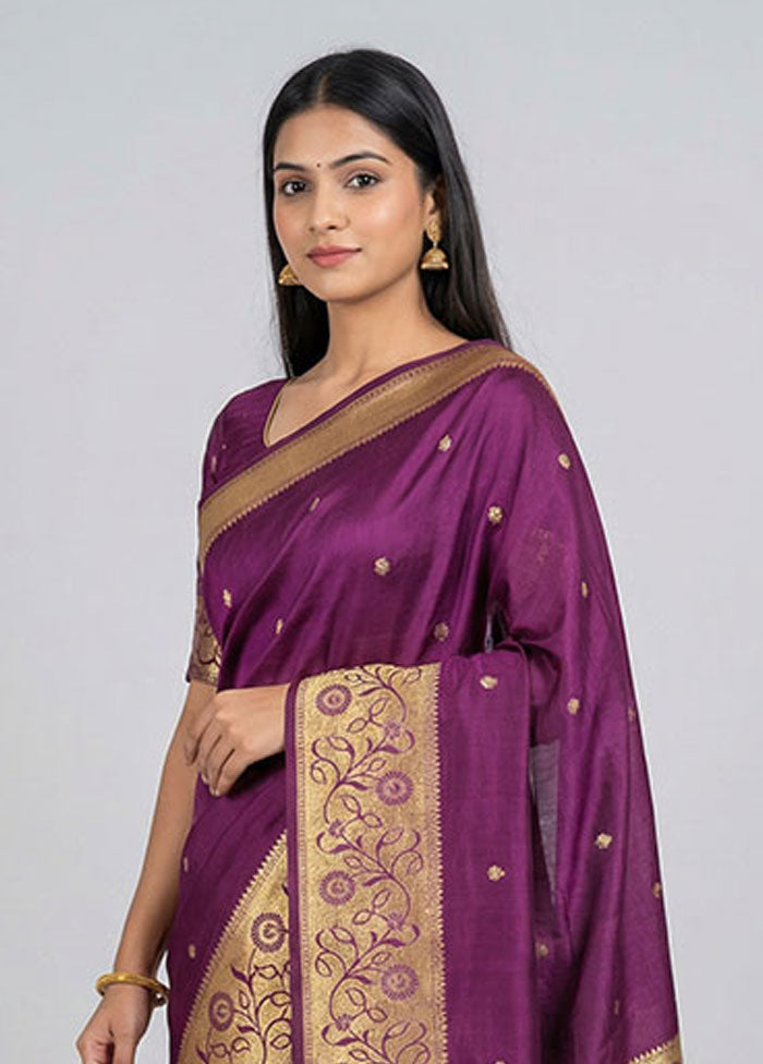 Maroon Dupion Silk Saree With Blouse Piece