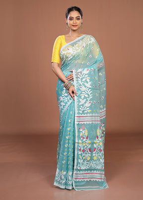 Green Jamdani Cotton Saree Without Blouse Piece