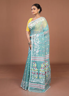 Green Jamdani Cotton Saree Without Blouse Piece