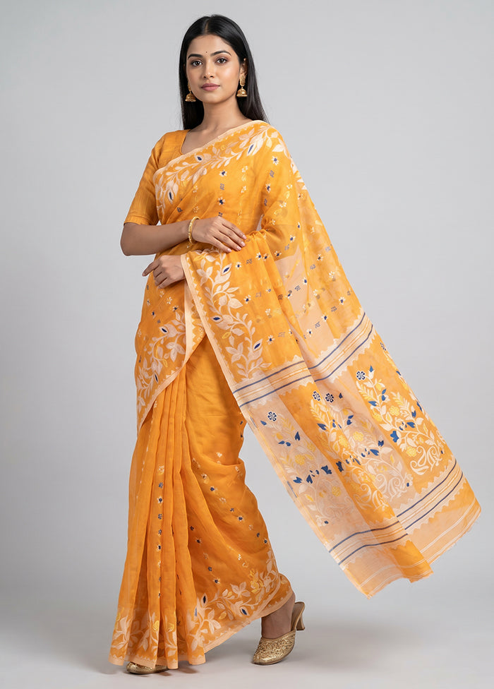 Orange Jamdani Cotton Saree Without Blouse Piece