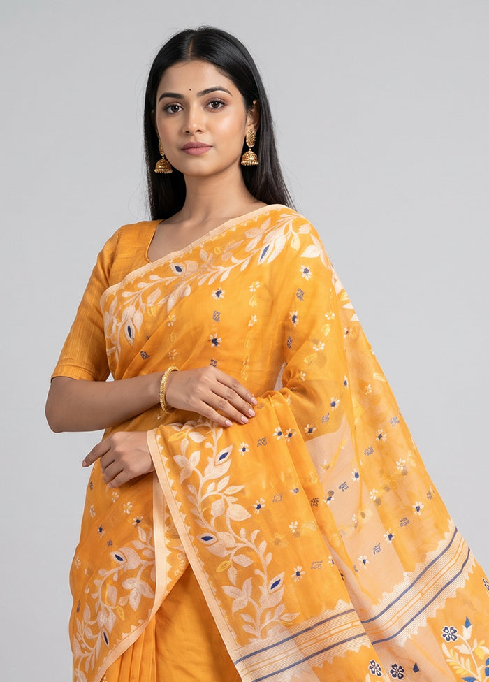 Orange Jamdani Cotton Saree Without Blouse Piece