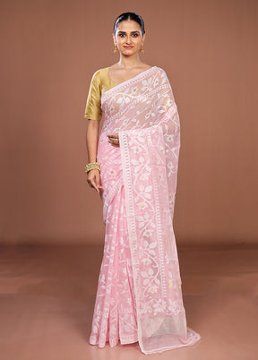 Pink Jamdani Cotton Saree Without Blouse Piece