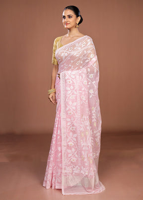 Pink Jamdani Cotton Saree Without Blouse Piece