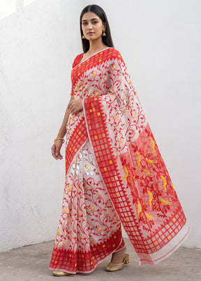 Red Jamdani Cotton Saree Without Blouse Piece