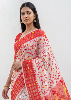 Red Jamdani Cotton Saree Without Blouse Piece