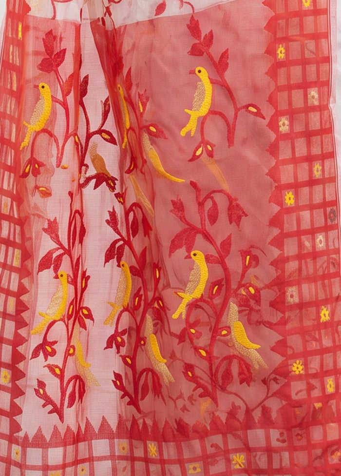 Red Jamdani Cotton Saree Without Blouse Piece