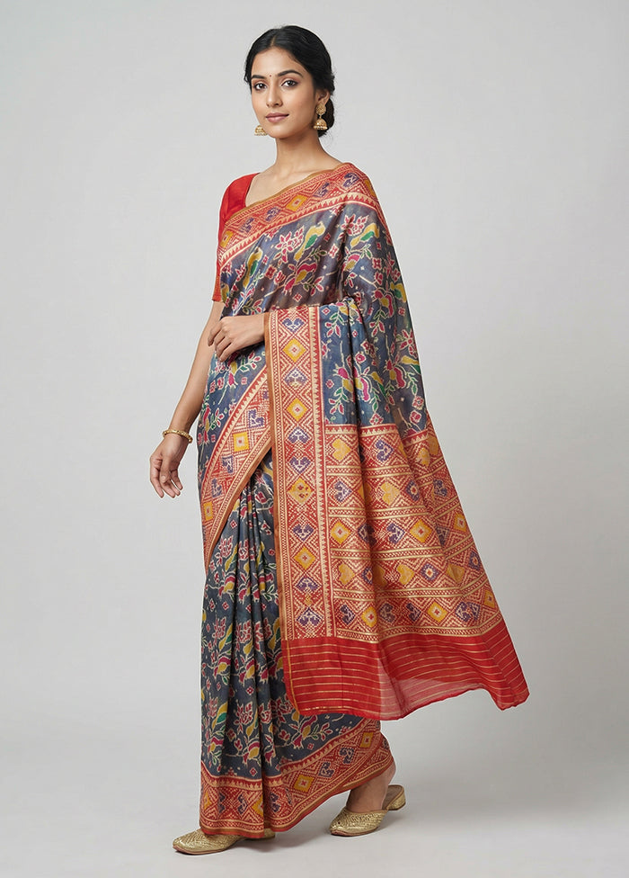 Multicolor Dupion Silk Saree With Blouse Piece