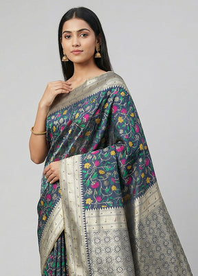 Multicolor Dupion Silk Saree With Blouse Piece