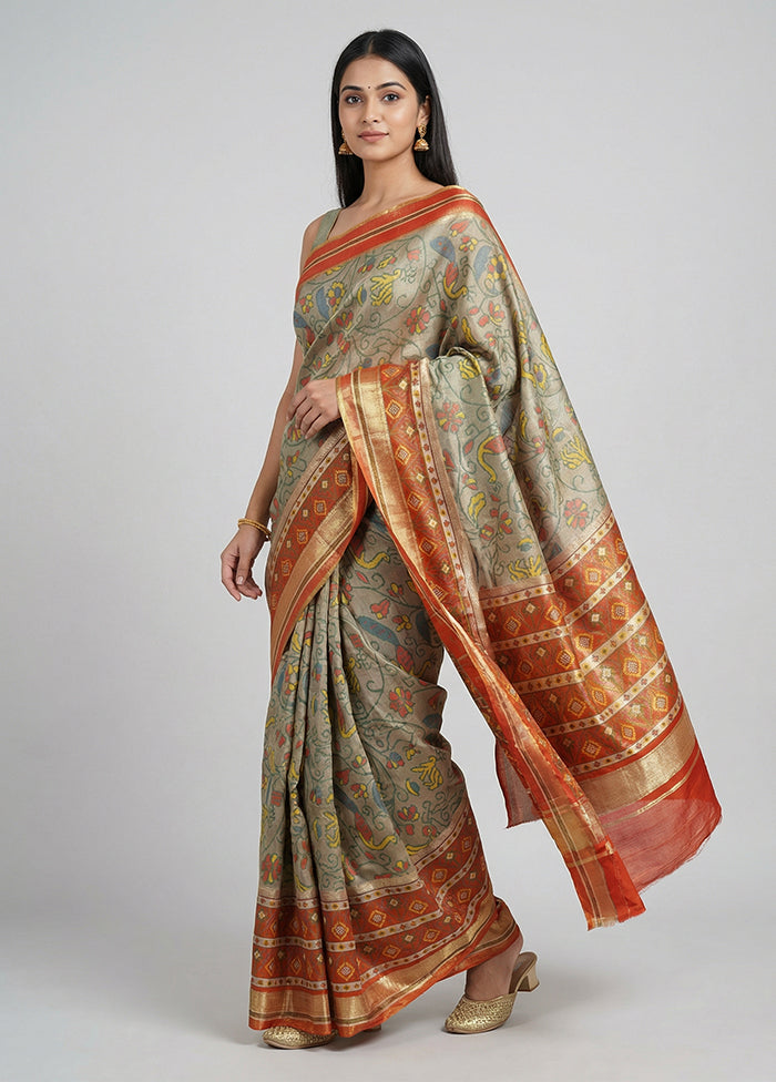 Multicolor Dupion Silk Saree With Blouse Piece