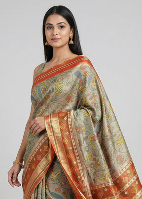 Multicolor Dupion Silk Saree With Blouse Piece