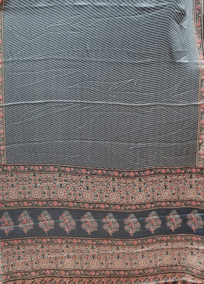 Blue Printed Silk Saree Without Blouse Piece
