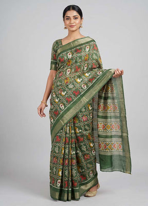 Green Dupion Silk Saree With Blouse Piece
