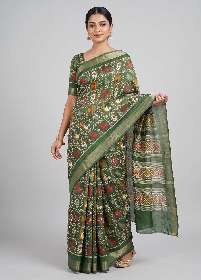 Green Dupion Silk Saree With Blouse Piece
