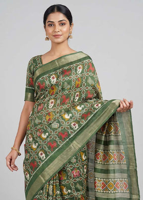 Green Dupion Silk Saree With Blouse Piece
