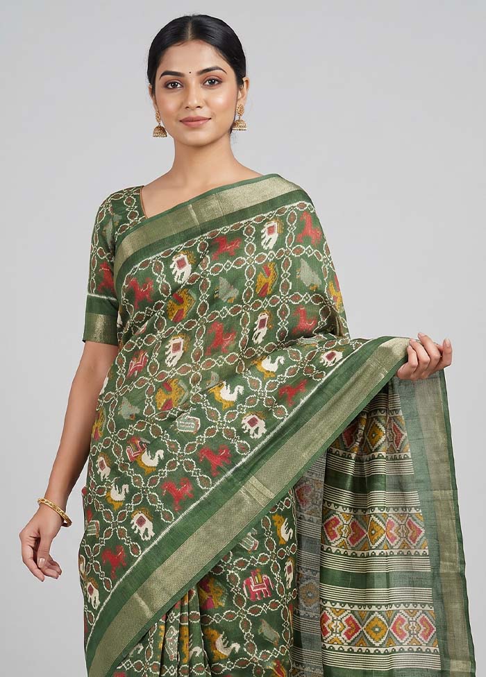 Green Dupion Silk Saree With Blouse Piece