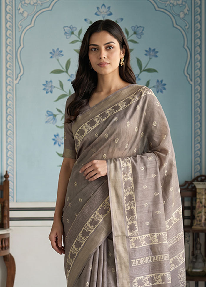Cream Dupion Silk Saree With Blouse Piece