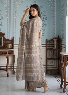 Cream Dupion Silk Saree With Blouse Piece