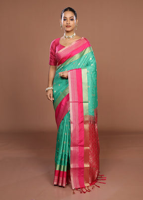 Green Kanjivaram Silk Saree With Blouse Piece