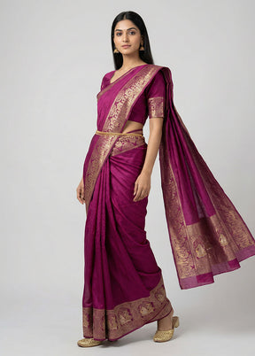 Purple Dupion Silk Saree With Blouse Piece