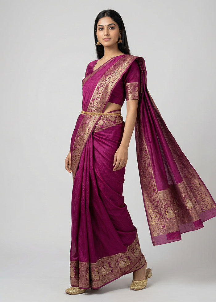 Purple Dupion Silk Saree With Blouse Piece