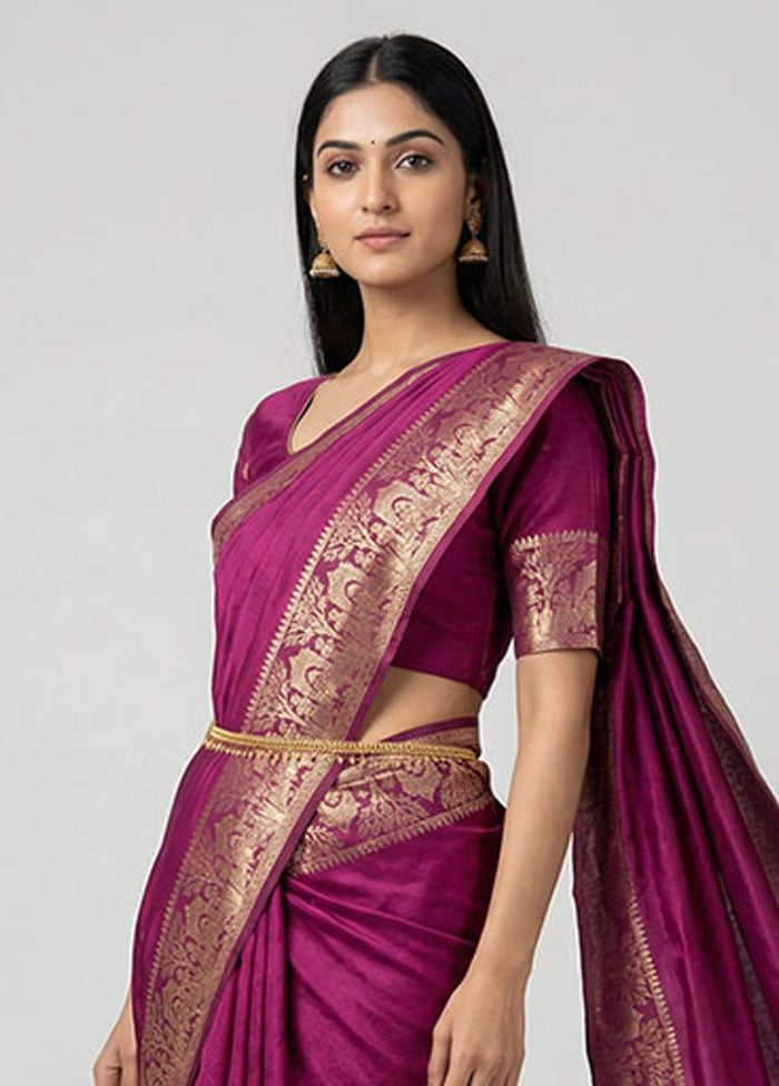 Purple Dupion Silk Saree With Blouse Piece