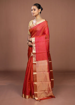 Pink Handloom Kanjivaram Pure Silk Saree With Blouse Piece