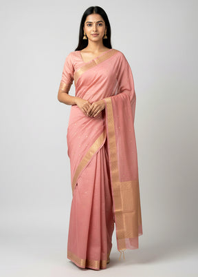 Pink Handloom Kanjivaram Pure Silk Saree With Blouse Piece
